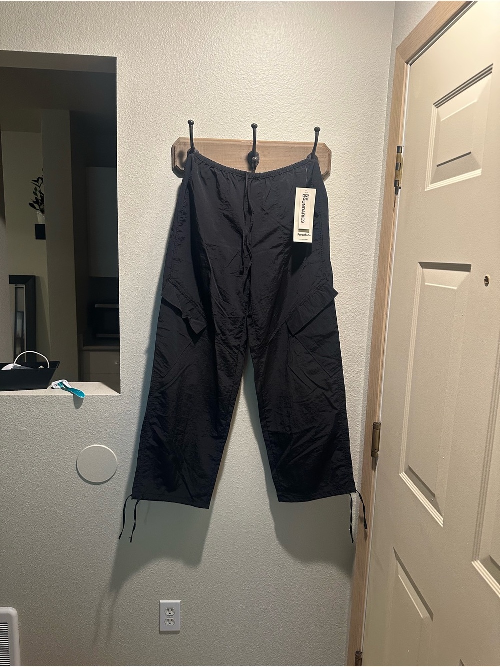 No Boundaries Black parachute Drawstring Pants